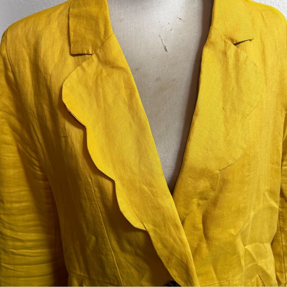 Miami blazer linen fully lined sz large scalloped lapel mustard good condition - Picture 2 of 4